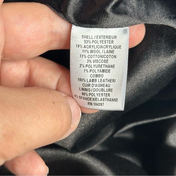 MILLY Lamb Leather Trim Speckled Tweed Pencil Skirt Black Size 6 - Picture 6 of 9